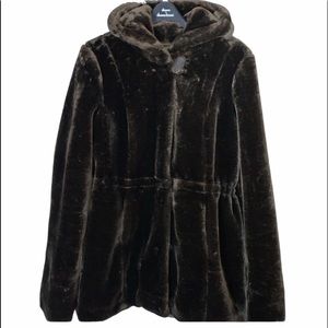Brown Dennis Basso Faux Mink Coat Large